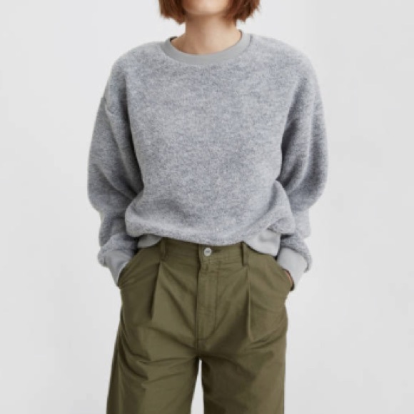 LEVI'S Gray Bucle Teddy Crew Neck Sweatshirt With Contrast Hem Size Small - Picture 15 of 16